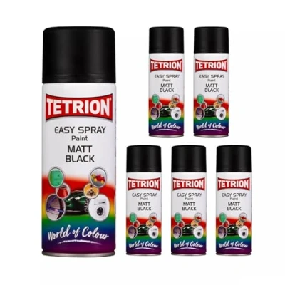 Image of Tetrion Easy Spray Matt Black Paint Aerosol 400ml (Pack of 6) Fast Drying, High Coverage for Interior &amp; Exterior Surfaces, Providing a Smooth, Durable, and Professional Quality Finish