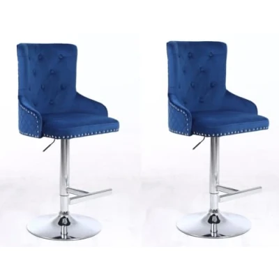 Image of HYGRAD BUILT TO SURVIVE Velvet 360 Swivel Revolving Breakfast Bar Home Kitchen Pub Stools Chair Seat Gas Lift With Silver Metal Stand (2, Dark Blue)