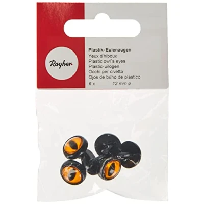 Image of Rayher Plastic Owls Eyes, 12 mm, to sew on tab Bag 6 pcs, miscellaneous, Multicolour, 0.9 x 0.6 0.11 cm