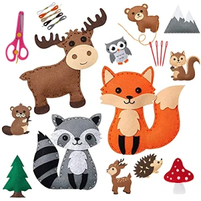 Image of Woodland Animal Sewing Kit, Felt Toy for Fine Motor Skills DIY Craft Kit Early Educational Dinosaur Sensory Development Kids Aged 3 12(forest)