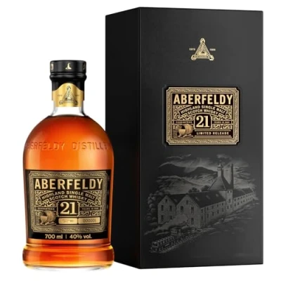 Image of Aberfeldy 21 Year Old Highland Scotch Single Malt Whisky, 40% ABV, 70cl, with Gift Box, Aged in Oak Casks, Sherry &amp; Bourbon Finish, 700ml