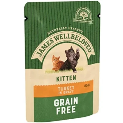 Image of James Well beloved Naturally Healthy Cat Wet Pouches Kitten Turkey 85g (box of 12pouches) Choose from 1 box, 2 box or options (2 x boxes = 24 pouches)