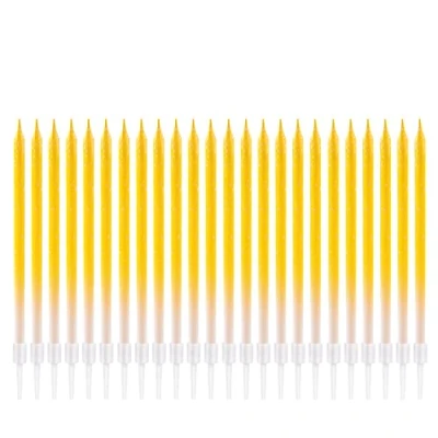 Image of New Gradient Colorful Birthday Cake Candles with Gold Glitter Power Long Thin Cupcake Happy Topper for Children 24pcs (Gradient Yellow)
