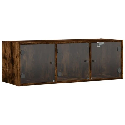 Image of vidaXL Wall Cabinet with Glass Doors Smoked Oak 102x37x35 cm
