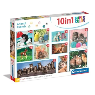 Image of Clementoni Jigsaw Puzzle 10 In 1 Animal Friends (60+2x48+4x30+3x18 Pieces) Supercolor For Children 4 6 Years, Realistic, Animals, Gift Boy/Girls, Kids, Made Italy, 20283