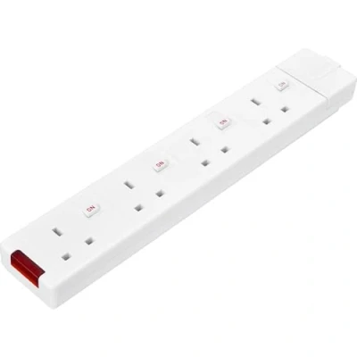 Image of Masterplug Four Socket Rewireable Trailing with Power Indicator and Individual Switches, Without Plug Cable, White