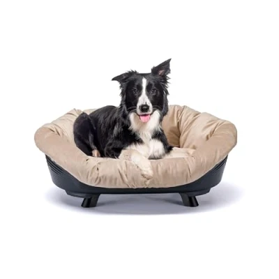 Image of Ferplast Dog Bed &amp; Cat with Cushion, Washable, Raised Bed, Plastic Medium, Basket, Breathable Antislip, SOFA&#039; THRONE 85 x 62 h 33 cm, Black