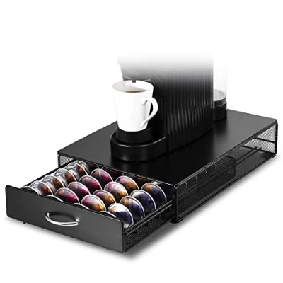 Image of SYSYLY Coffee Capsule Storage Drawer Tray for 40 Vertuo Vertuoline pods,Coffee Pod Holder Box,Organiser &amp; Machine Stand