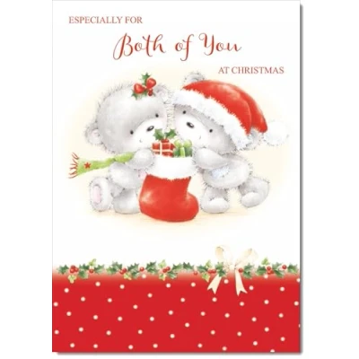 Image of doodlecards To Both of You Christmas Card Cute Bears with Stocking Medium Size Plain Envelope