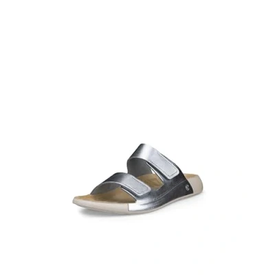 Image of ECCO Women&#039;s Cozmo Two Band Slide Sandal, Pure Silver Metallic, 6/6.5 UK