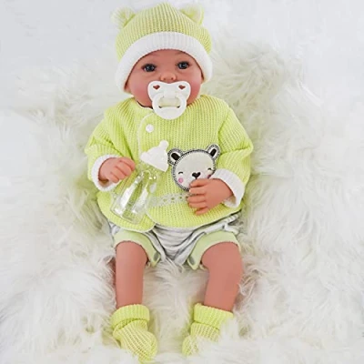 Image of The Magic Toy Shop Bibi Doll 20&quot; Realistic Reborn Handmade Sleeping or Open Eyes Baby Girl/Boy with Dummy &amp; Feeding Bottle (Open Boy)