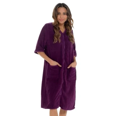 Image of Ladies Undercover Zip Towelling Robe LN728 Purple 18 20