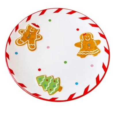 Image of Carousel Home 20cm Round Ceramic Christmas Gingerbread Plate Festive Serving Dish Tableware Xmas Snack