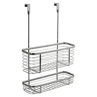 Image of Chrome Shower Caddy Hook Over Door Hanging Storage Basket, Sink Tidy (2 Tier)