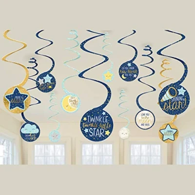Image of Amscan 672152 Twinkle Little Star Baby&#039;s Birthday Party Hanging Swirls Decorations 12 Pack