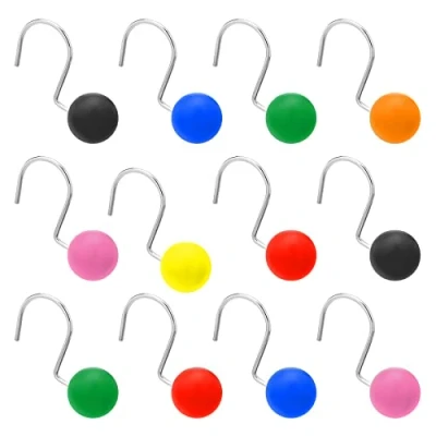 Image of Multicolour Rainbow Sphere Balls Retro Novelty Stainless Steel Shower Curtain Hooks Set of 12 Hooks.