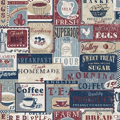 Image of Galerie G12299 Kitchen Recipes Wallpaper, Blue