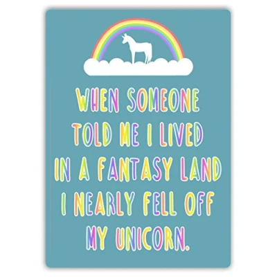 Image of I Nearly Fell Off My Unicorn (Blue) Metal Wall Sign Plaque Art Inspirational