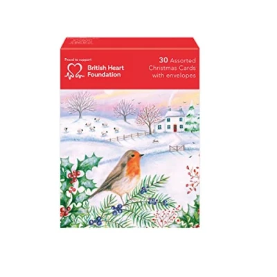 Image of 30 Assorted British Heart Foundation Christmas Cards Beautiful Charity Cards, White
