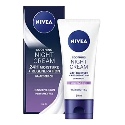 Image of NIVEA Sensitive Night Cream (50 ml), Face for Skin with Liquorice Extract and Grape Seed Oil, Regenerating Care