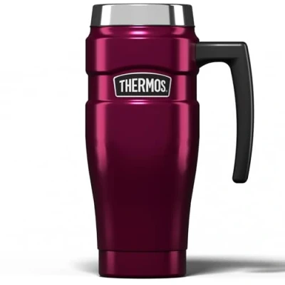 Image of Thermos Stainless King Raspberry Travel Mug (470ml), Reusable Insulated Steel Coffee Cup for Hot or Cold Drinks, Vacuum Sealed Water Flask with a Leak Proof Lid, 7hr Hot/18hr