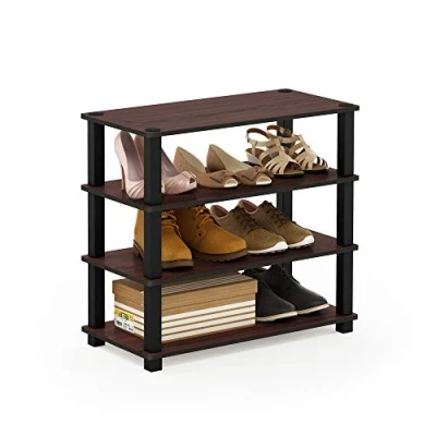 Image of Furinno Shoe Racks, Wood, Dark Cherry/Black, one size, 4 Tier
