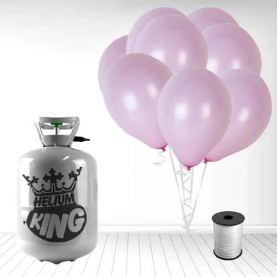 Image of Disposable Helium Gas Cylinder with 30 Balloons and Curling Ribbon included (Pastel Baby Pink, Single)