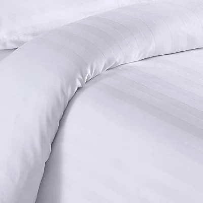 Image of Linens Limited Blenheim Satin Stripe 100% Cotton 200 Thread Count Duvet Cover &amp; Pillow Case Set, White, Double