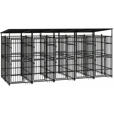 Image of vidaXL Outdoor Dog Kennel with Roof Steel 9.22 m²
