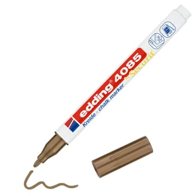 Image of edding 4085 chalk marker copper 1 pen round nib 2 mm fine wet wipe for chalkboards, windows, glass, mirrors liquid pens opaque coverage