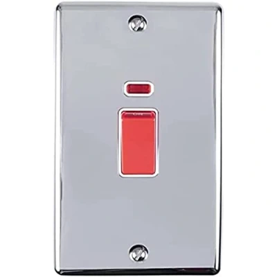 Image of Enhance Decorative Vertical 45A Switch With Neon Polished Chrome Finish White Trim