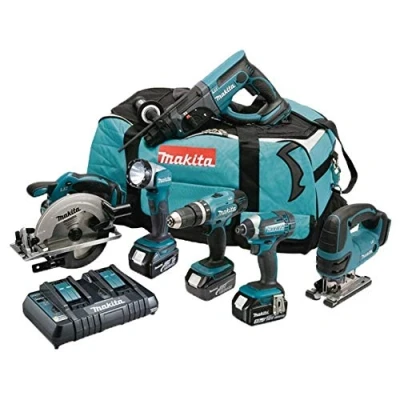 Image of Makita DLX6068PT 18V Li ion LXT 6 Piece Combo Kit complete with 3 x 5.0 Ah Batteries and Charger supplied in a Heavy Duty Tool Carry Bag