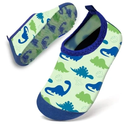 Image of Water Shoes Toddler Kids Baby Infant Boys Beach Swim Barefoot Aqua Socks Non Slip for Swmming Pool Park(Light Green Dinosaur,18/19)