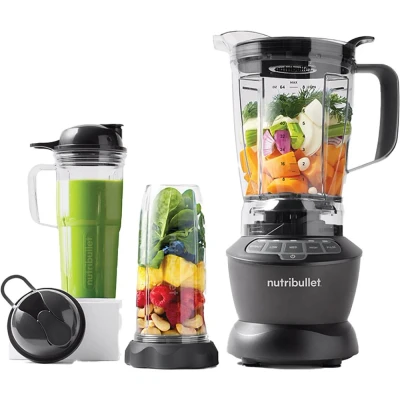 Image of nutribullet Hot &amp; Cold Blender Combo Charcoal Grey 3 Pre Programmed Smart Cycles 2 Pulse Extract Functions Blend Fruit, Ice Nuts 1.8L Capacity 1200W Base with Cups Flip Top Lids