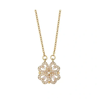 Image of Love Heart Necklaces for Women Silver Golden Crystal Rhinestone Pendant Necklace Gold Plated Four Leaf Clover Wedding Anniversary Chain Jewellery Mum Wife Girlfriend (Gold)