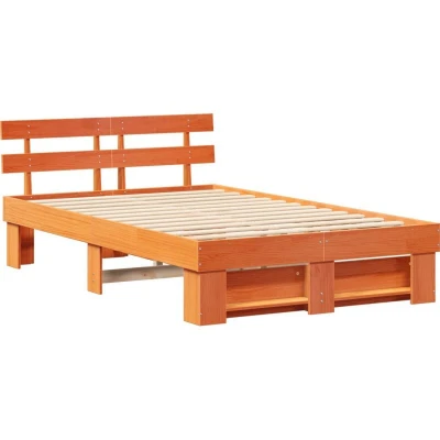 Image of With Headboard Wax brown 120 x 190 cm Solid pine wood Vidaxl