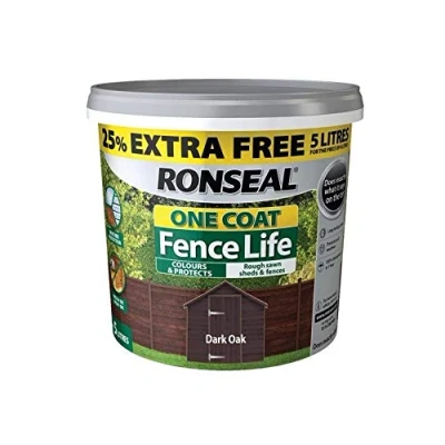Image of Ronseal RSLFLDON4LAV One Coat Fence Life Dark Oak New 4 Litre +25%