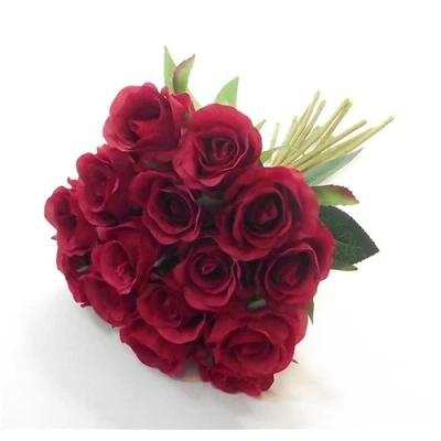 Image of FS 25cm Artificial Red Mini Rose Rosebud Bundle Posy with 15 Flower Heads/Stems Home Wedding