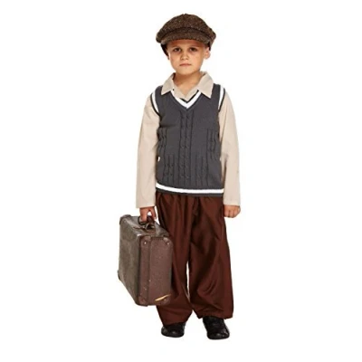 Image of HENBRANDT Children’s Evacuee Boy with Flat Cap Fancy Dress Costume 1940s World War Two School History Day for Boys Outfit Kids (Age 10 12)