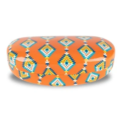 Image of LAGO TERRA Aztec Print Hard Shell Sunglasses Case Orange (Large)