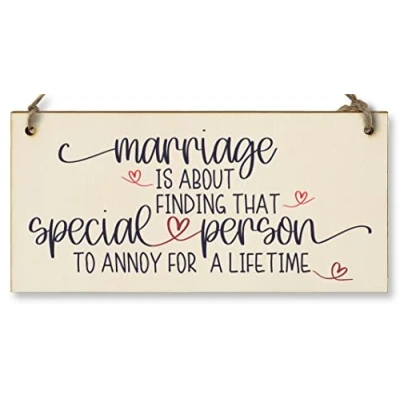 Image of Handmade Wooden Hanging Wall Plaque Happy Marriage Special Person Annoy Lifetime Decorative Sign Wedding Gift