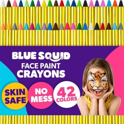 Image of Blue Squid Face Paint Crayons for Kids 72pcs XL Non Toxic, Washable Body Our Painting Kit Makeup Sticks are Easy to Use, Safe Sensitive Skin and Perfect a Party