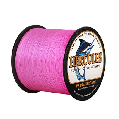 Image of Hercules Super Strong 500M 547 Yards Braided Fishing Line 40 LB Test for Saltwater Freshwater PE Braid Fish Lines 4 Strands Pink, 40LB (18.1KG), 0.32MM