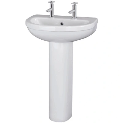 Image of Nuie Ivo Basin and Full Pedestal 555mm Wide 2 Tap Hole