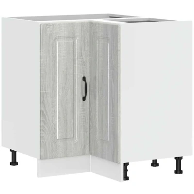 Image of vidaXL Kalmar Engineered Wood Corner Kitchen Cabinet Grey Sonoma Space Saving Design 75.5x75.5x81.5cm, Adjustable Feet