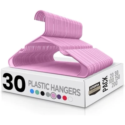 Image of Utopia Home Plastic Standard Hangers for Clothes Heavy Duty and Space Saving Notched (Pack of 30, Pink)