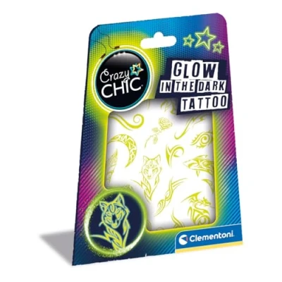 Image of Clementoni 18687 Crazy Chic Glow In The Dark Tattoo Temporary Tattoos For Kids, Kit Kids
