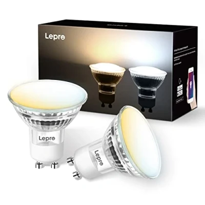Image of Lepro GU10 Smart Bulb, Dimmable Light Bulb GU10, 4.5W 385lm, CCT Warm to Cool Daylight LED Spotlight Bulbs, Compatible with Alexa and Google Home, Pack of 2 (2.4GHz WiFi Only)