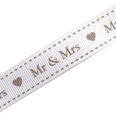 Image of Ribbon for Weddings (16mm Grosgrain White Mr &amp; Mrs, 1 metre)