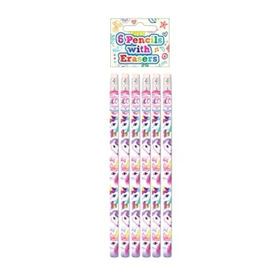 Image of Henbrandt Children’s Unicorn Pencils with Erasers Pack of 6 Kids Stationery Gift Birthday Xmas Party Favour Loot Bag Filler